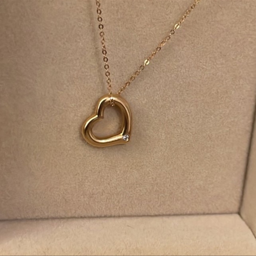 18k Solid Rose Gold Open Heart with 0.01 ct Diamond Necklace 16“+2“